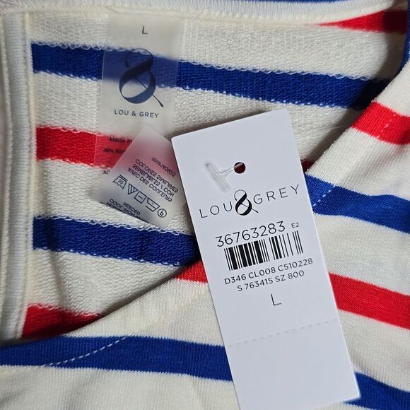 431 NWT Lou & Grey Striped Pleated Sleeve Signaturesoft Romper Size Large - Picture 4 of 6